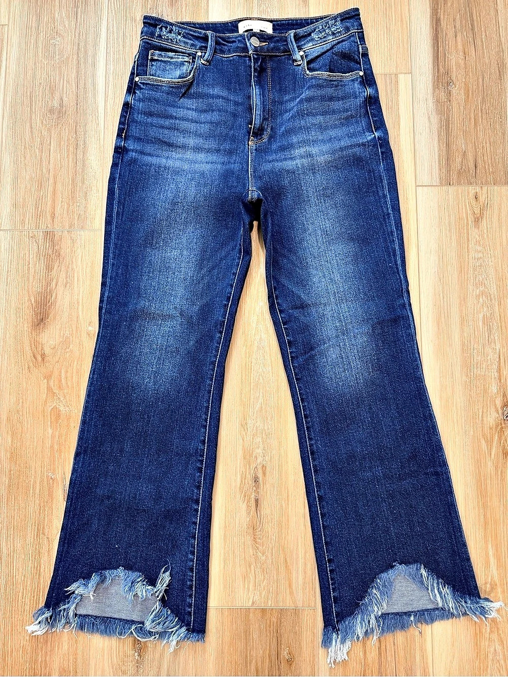 Risen Distressed Flare Jeans in Blue Waist 30/ Size 11
